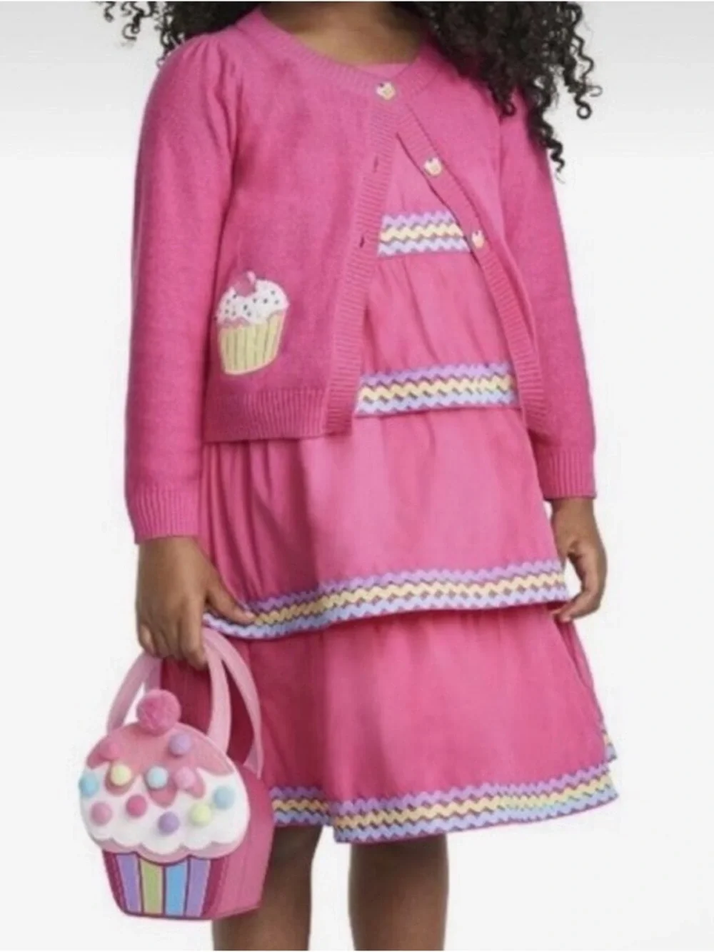 Gymboree Girls ‘Hello, Cupcake’ Pink Tiered Ric-Rac Sun Dress and Hair Clip 5T